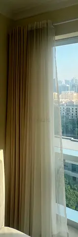 Beige curtains with white sheer - perfect condition 300cm length x 270cm height