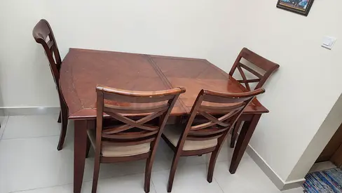 Solid Wood Dining Table with 4 Matching Chairs - Good Condition
