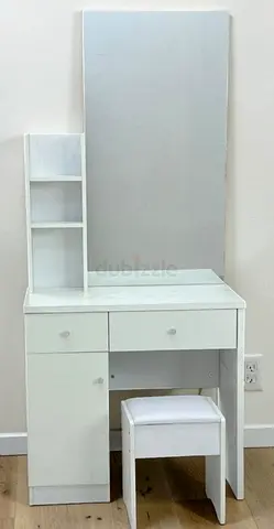 White Dressing Table with Mirror and Stool