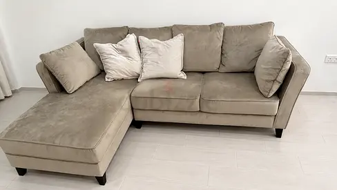 Luxury THE ONE Grey/Beige L-shaped velvet sectional sofa with chaise