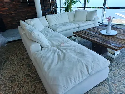Top quality marina home white color feather 🪶 filled modular sofa with ottoman