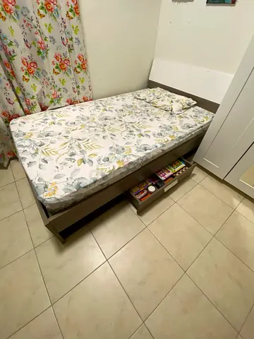 Wooden platform Single bed with mattress and under-bed storage