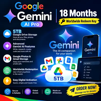 Google Gemini AI Pro 18 Months | 5TB Google Drive | Worldwide Redeem Key