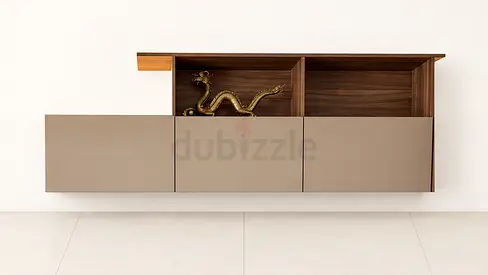 Modern Floor/Wall-Mounted Entertainment Cabinet - Wood & Matte Finish, tv unit with 3 storage spaces