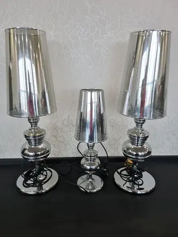 Set of 3 Modern Silver Table Lamps – Metallic Finish