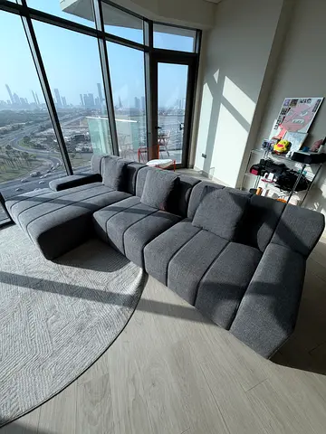 Modern modular grey fabric L-shaped sectional sofa - great condition
