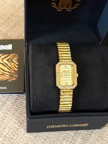Roberto Cavalli gold-tone ladies watch with crystal bezel - preowned