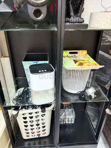 Black glass display cabinet / shelving unit - good condition