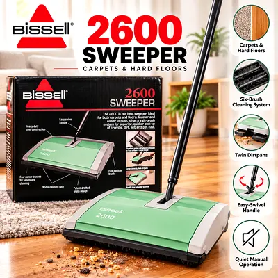 Bissell 2600 Manual Sweeper for Carpets & Hard Floors - Good Condition