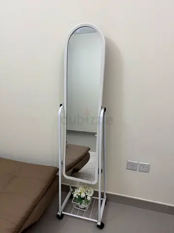 Full-Length Free-Standing Mirror with White Frame and Stand