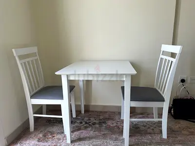 White 2-Seater Dining Table with 2 Chairs - Good Condition