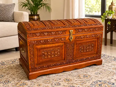 Antique Hand-Carved Wooden Storage Chest Vintage Style
