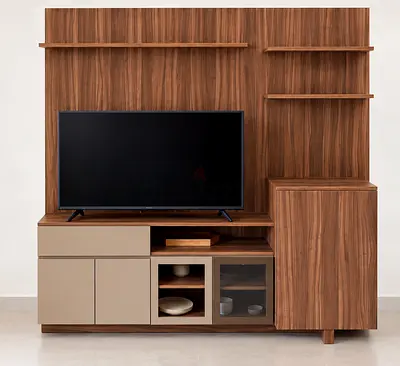 Wooden TV Entertainment Unit with Shelves and Storage