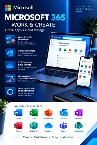 Microsoft Office 365 1-Year License (1TB OneDrive) Mac/Windows/Android