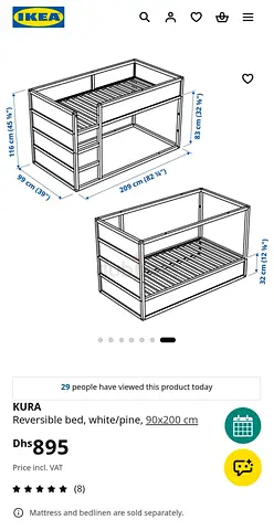 IKEA KURA Reversible Bunk Bed / Low Bed, White Pine, 90x200 cm