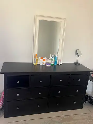 Black 9-Drawer Dresser / Chest with Mirror - Good Condition