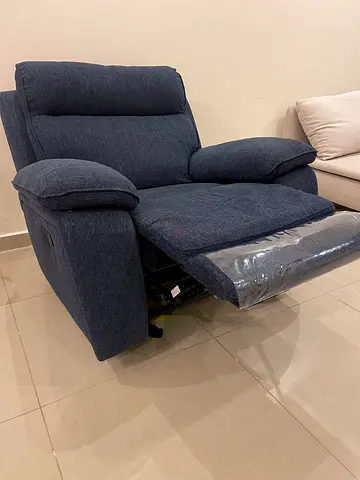 Blue Fabric Recliner Armchair - Single Seater, Good Condition