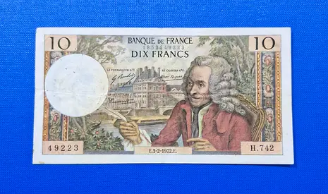 1972 France 10 Francs Banknote