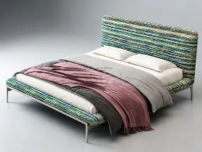 Modern upholstered double bed with low metal frame (good condition)