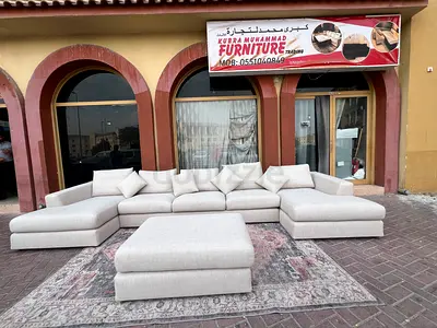 Hand Made Marina Home feather 🪶 filled U Shape Sofa Beige with footstool