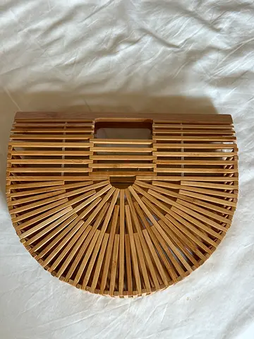 Half-moon Bamboo Handheld Clutch / Woven Wooden Bag