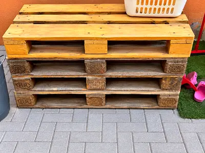 Stack of 4 Wooden Euro Pallets — Good Condition, Reused for DIY