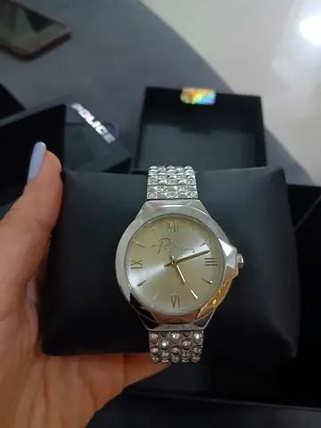 Silver women's Police wristwatch with crystal-accented strap, good condition