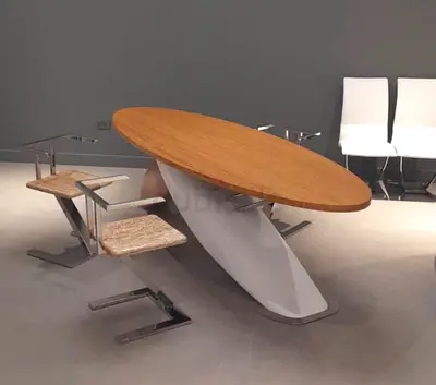 Modern Oval Table with Sculptural Pedestal Base