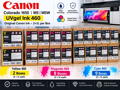Bulk Canon UVgel Ink 460 (Yellow, Magenta, Cyan) — Multiple 1L Boxes