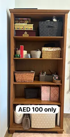 Solid Wood Bookcase / Storage Shelf - Good Condition, AED 100