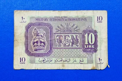 1943 Libya 10 Lire Banknote