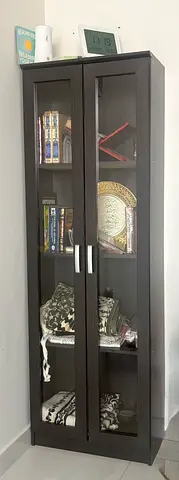 Tall Dark Brown Display Cabinet with Glass Doors - Flawless Condition