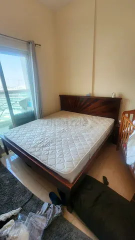 Solid Wood Double Bed with Mattress - Good Condition