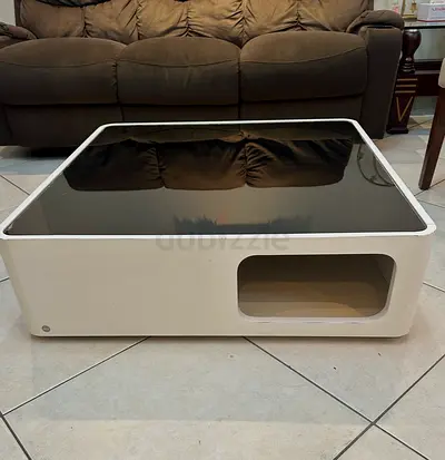 Contemporary Coffee Table with Black Glass Top & Storage