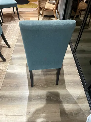 Set of 8 upholstered dining chairs - teal fabric, wooden legs - IKEA