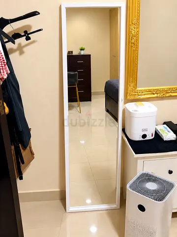 Full-Length Freestanding Mirror with White Frame - Good Condition
