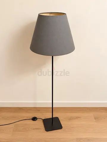 Grey Shade Floor Lamp with Black Stand