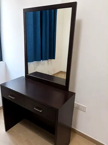 Dark Wood Dressing Table with Large Mirror and 2 Drawers