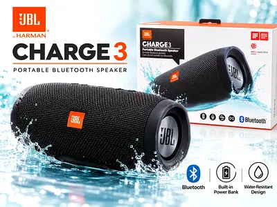 JBL Charge 3 Portable Bluetooth Speaker - Water Resistant, Powerbank