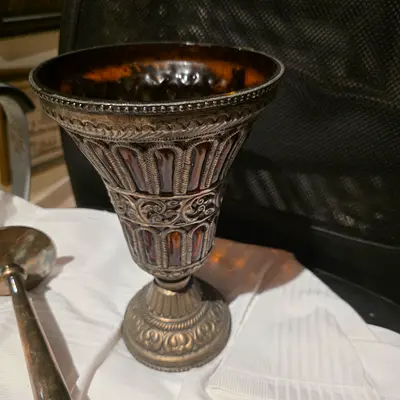 Antique Decorative Metal Goblet/Vase with Ornate Filigree Detailing. AED 300.