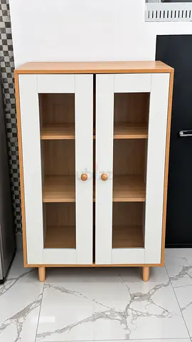 Modern Wooden Storage Cabinet with Glass Doors