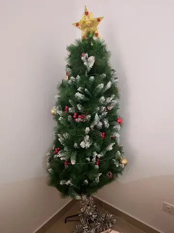 Pre-decorated Artificial Christmas Tree with Star Topper - Good Condition