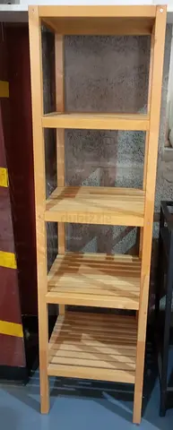 Simple wooden 5-tier shelving unit — light pine finish