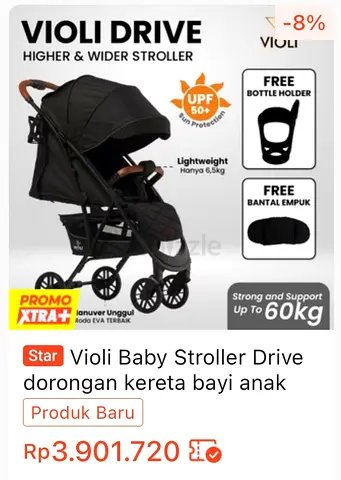 Violi Drive Baby Stroller - Lightweight travel stroller, newborn up to 60kg, Includes Bottle Holder
