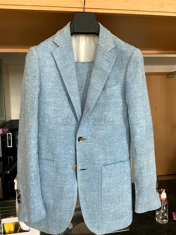 SUITSUPPLY LIGHT BLUE WOOL SILK LINEN PREMIUM FABRIC SIZE 44