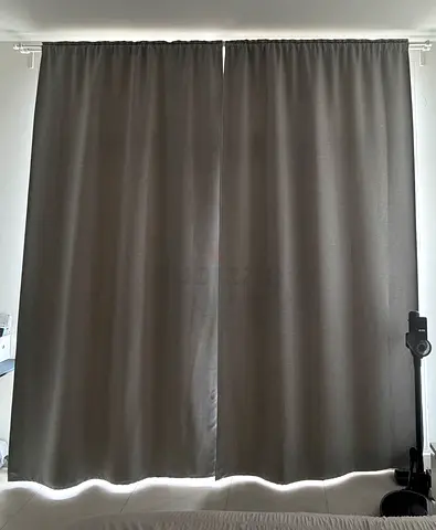 IKEA grey blackout curtains: full set with white curtains and metal rod