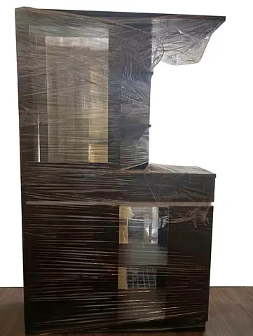 Dark wood display Bar cabinet with glass doors — good condition Heavy and sturdy