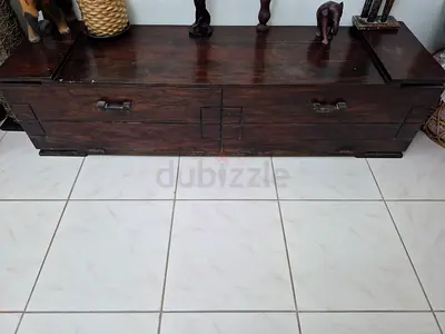 Solid Dark Wood Low Storage Cabinet / TV Console - Vintage Look