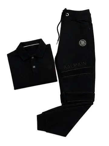 Black Balmain Polo TShirt and Joggers Set - size -M (pants 50aed Tshirt 30aed )