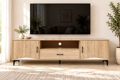 Modern TV Cabinet – Beech & White TV Stand with Storage